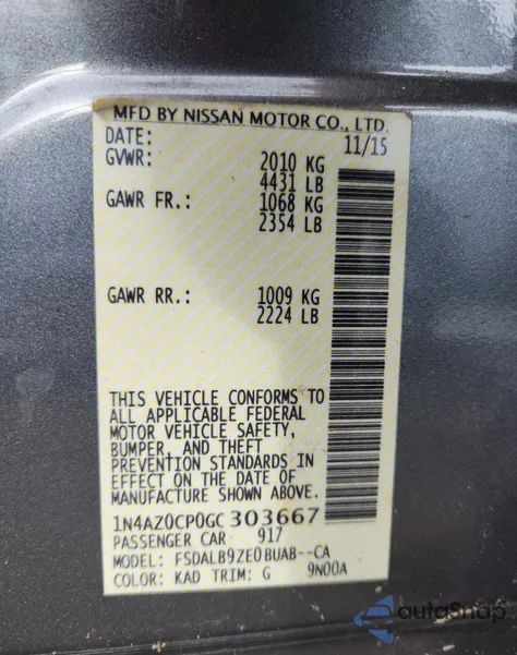 2016 Nissan Leaf S z USA, uszkodzony, nr VIN 1N4AZ0CP0GC303667